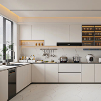 Ensemble de meubles de cuisine modulaire moderne Lesso Home avec portes en verre, finition acrylique, stratifié ignifuge pour appartement