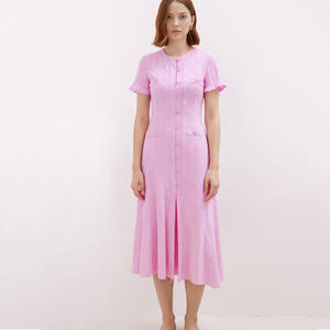 <span class=keywords><strong>Rosa</strong></span> vivido 2025 estate alta qualità da donna monopetto tinta unita manica corta <span class=keywords><strong>maglia</strong></span> a trapezio abito Midi donna - Product Image 3