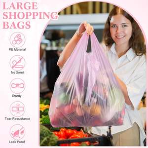 Sacs en plastique biodégradables en vrac pour T-shirts, avec poignées latérales épaisses, pour le commerce de détail, l'épicerie, les supermarchés et les restaurants (Rose) - Product Image 2