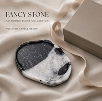 Plateau Organisateur en Marbre Noir Patagonia FANCY STONE, Pierre Naturelle Polie, 15,5 cm, Plateau Décoratif pour Coiffeuse, Décoration Intérieure, Cadeaux