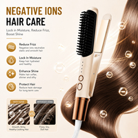 MRY Brosse lissante et fer à lisser 2-en-1 professionnel, peigne chauffant rapide, 3 niveaux de température, coiffeur ionique