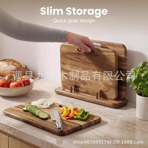 ชุดเขียงไม้เนื้อแข็งทรงสี่เหลี่ยมพร้อมที่จับและฐานสำหรับเตรียมอาหาร - Product Image 3