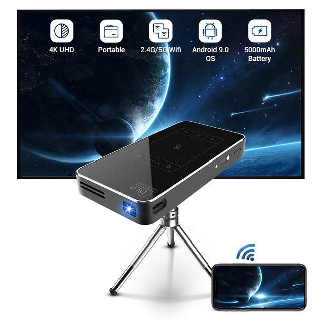 SXZ D047 DLP Mini Smart Android 9.0 System 1+8G BT WVGA 854x480p Phone Mirroring Outdoor Built in Battery Projector