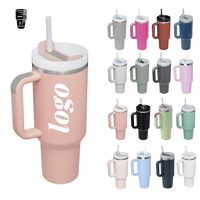 Mug de voyage sportif personnalisé avec logo, 40 oz, en acier inoxydable, isotherme, pour café et bière, avec poignée et paille