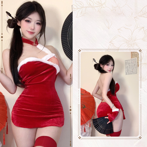 Noël Cosplay haute qualité doux épissage velours chemise de nuit Halloween voluptueux <span class=keywords><strong>femmes</strong></span> jupe courte Lingerie - Product Image 1