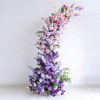 Décoration de mariage avec fleurs artificielles violettes, ensemble d'arche en cornes de bœuf pour la cérémonie, décoration de fond de scène pour la zone de cérémonie