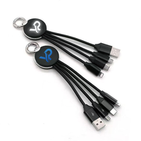 Kabel Data Multifungsi Unik 3-in-1 dengan Logo LED yang Dapat Disesuaikan, Kabel USB Isi Ulang dengan Gantungan Kunci, dari USB ke Tipe C & Micro USB
