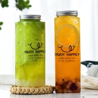 Gobelets en PET transparents réutilisables et jetables de haute qualité 350 ml 500 ml 650 ml Bouteille en plastique carrée pour boissons au thé à bulles à emporter