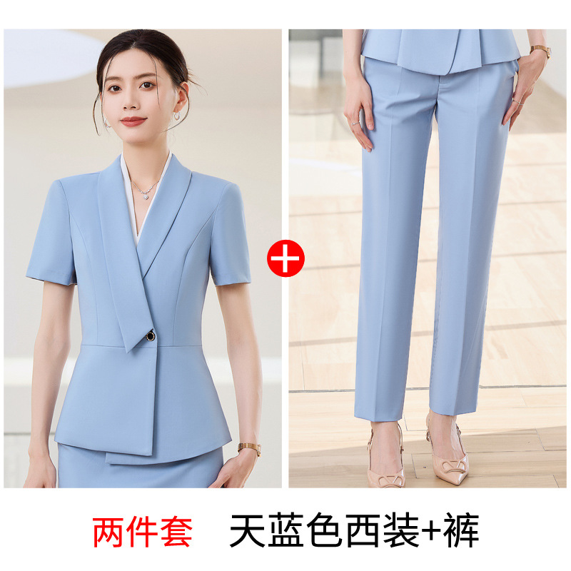 Two-piece suit, light blue trousers