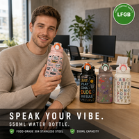 Bouteille d'eau en acier inoxydable à double paroi de 550 ml avec couvercle à bec verseur, impression doodle, logo personnalisé, vente en gros, fournisseur OEM ODM