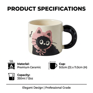 Taza de Café de <span class=keywords><strong>Porcelana</strong></span> con Diseño de Gato Adorable BloomSip, 350 ml, Apta para Alimentos, Uso en Cafeterías, Venta al por Mayor, Kawaii, con Logotipo Personalizado, Sostenible - Product Image 2