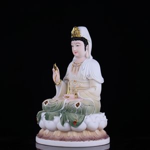 Statue de Bouddha Guanyin Bodhisattva en jade blanc creux, provenant de la montagne Putuo de la mer du Sud de Chine, déité porteuse de bénédictions pour les enfants, symbole de paix et de sécurité - Product Image 4