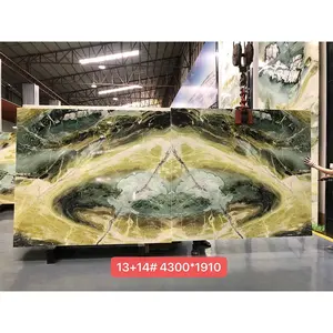 Book Match Slab Translucent Onyx Tile Ireland Green Marble for Villa Hotel Background Wall Design wall marble stone book matched