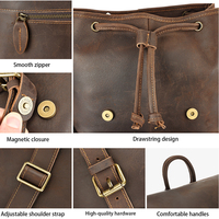 Sac à dos personnalisable en cuir Crazy Horse avec cordon de serrage, sac de voyage, sac à dos pour ordinateur portable 16 pouces, sac à dos en cuir véritable pour femmes