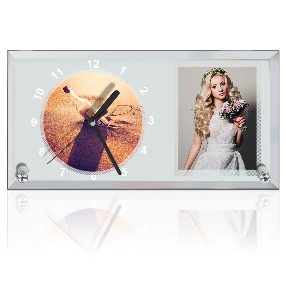 Wholesale sublimation glass photo frame glass square clock with good coating DIY frame BL-11