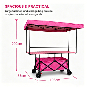 Chariot de marché mobile pliable avec auvent et plateau, robuste et pliable, pour marchés aux producteurs, foires artisanales, camping - Product Image 2