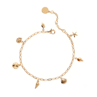 Bracelet de plage estival pour femme en argent sterling 925 avec breloques étoile de mer et coquillage, et pendentif doré
