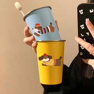 แก้วน้ำล้างปากสแตนเลสลายการ์ตูนดัชชุนด์น่ารัก พร้อมที่วางแปรงสีฟัน สำหรับเดินทาง นักเรียน คู่รัก - Product Image 3