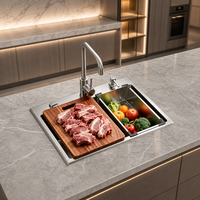 Évier de cuisine professionnel de 24 pouces avec planche à découper, évier de cuisine commercial OEM ODM avec accessoires de poste de travail