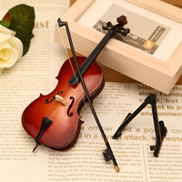Mini modelo de violonchelo con soporte y funda, instrumento Musical en miniatura, réplica de adornos, regalo de Navidad, decoración del hogar, regalo