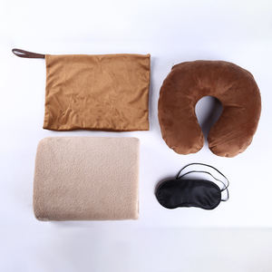 <span class=keywords><strong>Kits</strong></span> de couverture en polaire de couchage pour voyage aérien de poche portable léger et bon marché avec sac et soutien du cou et blinder - Product Image 1