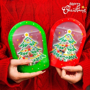 Sacs <span class=keywords><strong>à</strong></span> friandises de Noël personnalisés en gros, sacs d'emballage alimentaire refermables <span class=keywords><strong>à</strong></span> fermeture éclair pour biscuits et bonbons, motif Père Noël et flocon de neige, pour fêtes de fin d'année - Product Image 2