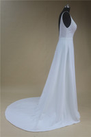 Usine Pas Cher Prix Simple Crêpe Satin Ivoire A-ligne Sans Manches Col V Profond Robe de Mariée
