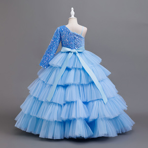 Abito monospalla con paillettes e scollo <span class=keywords><strong>all</strong></span>'americana senza maniche <span class=keywords><strong>per</strong></span> bambine, abito da principessa <span class=keywords><strong>per</strong></span> banchetti - Product Image 2