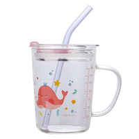 Tasse à lait en verre Jus de café Crème Tasse à eau en verre Verre à boire avec couvercle et paille