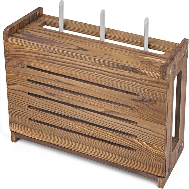 Modern WIFI Router Wall Box Need Assembly Power Strip Mount Cable Organizer Wooden Cable Management Rack