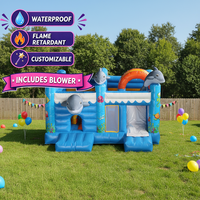 Structure gonflable de jeu pour tout-petits, thème dauphin de dessin animé, avec piscine à jets et toboggan