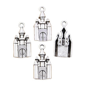 Charms Castle <span class=keywords><strong>Barbacan</strong></span> House 28x14mm hecho a mano ajuste, colgantes de Color plata tibetana Vintage, DIY para collar de pulsera - Product Image 1