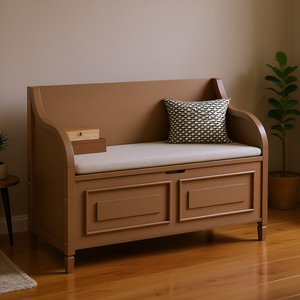 ม้านั่งเก็บของไม้เนื้อแข็งสไตล์เรียบง่ายพร้อมเบาะและหมอนสำหรับตกแต่งบ้าน - Product Image 2