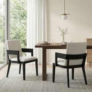 Ensemble de 2 chaises de salle à manger modernes en bois noir et cuir PU blanc brillant avec dossier, pour la maison, le bureau et l'hôtel - Product Image 1