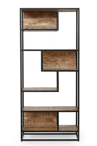 Estantería de hierro/natural para libros, color negro, de tubo metálico/natural, madera de mango, precio al por mayor, colección de muebles - Product Image 2