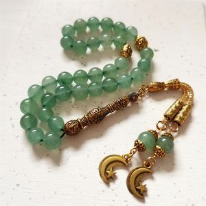 <span class=keywords><strong>Rosario</strong></span> musulmano in nappa d'argento con perline di pietra avventurina naturale fatto a mano 33 tasbih - Product Image 3