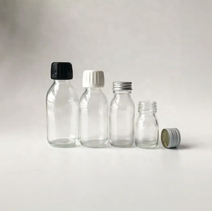 Mini Botella <span class=keywords><strong>de</strong></span> Vidrio Transparente Ámbar <span class=keywords><strong>para</strong></span> Jugo o <span class=keywords><strong>Jarabe</strong></span>, con Cuello ROPP y Tapa Plateada, <span class=keywords><strong>para</strong></span> Bebidas Saludables y Alimentos - Product Image 3