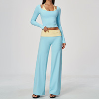 Nouvel ensemble de yoga brossé à manches longues, design color-block, taille haute, effet ventre plat et lifting des fesses