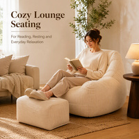 Fauteuil lounge rembourré côtelé crème avec pouf assorti, fauteuil d'appoint pour salon, chambre, lecture et bureau à domicile