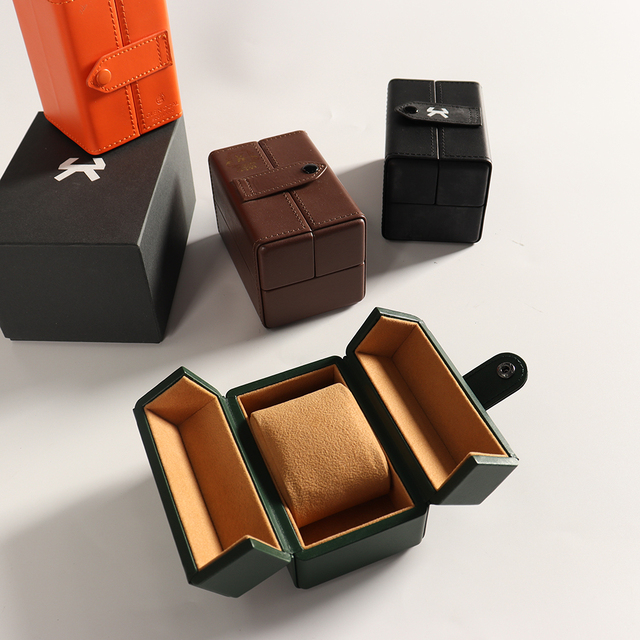 New Arrival Custom Logo Portable Double Open Single PU Leather Watch Gift Box Packaging Set Watch Case for Men's Women's