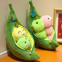 Coussin en peluche en forme de gousse de pois avec fermeture éclair, doux et rembourré, avec poupée de coléoptère mignonne amovible en forme de pois chiche, idéal pour un cadeau