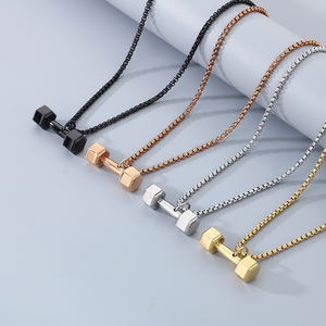 Collar con Mancuerna Personalizado Estilo Europeo Americano, Joyería de Gimnasio de Acero Inoxidable para Hombres y Mujeres, Colgante con Disco de Peso Intercambiable - Product Image 1