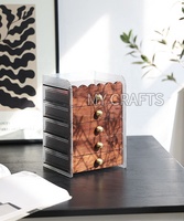 Organisateur de bijoux en bois et acrylique côtelé de style Mid-Century, boîte à bagues multicouche anti-poussière avec tiroirs doublés de velours, rangement pour boucles d'oreilles