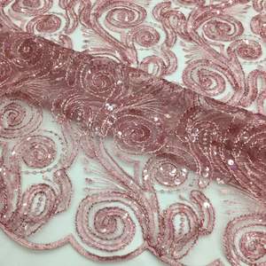 Afrikaanse Lovertjes Stof Kant Tule Draad Pailletten Net Kant Nieuwe Kant Polyester Borduurwerk Stof Plant - Product Image 5