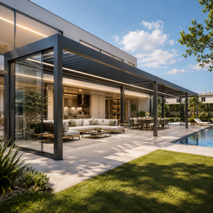 Pergola motorisée extérieure en alliage d'aluminium avec stores orientables, auvent motorisé, pour cour, jardin, véranda, villa moderne, grand pavillon, gris - Product Image 3