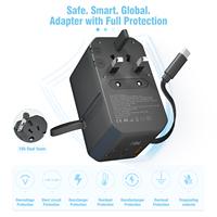 PD70W GAN Prise Internationale Adaptateur de Voyage Universel Chargeur Rapide Téléphone Mobile avec Câble Rétractable de Type C