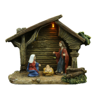 Ensemble de Figurines de Scène de la Nativité en Résine Religieuse Faite à la Main Lumière LED Actionné par 3x Pile Bouton LR44/AG13 Incluse