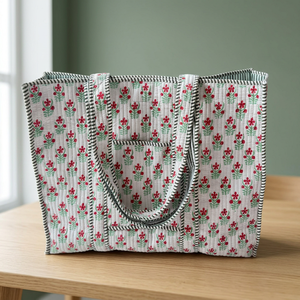 Elegante Bolso Tote de Algodón Acolchado para Mujer con Estampado Floral Hecho a Mano, Bolso de Hombro Moderno y Lavable para Compras al por Mayor - Product Image 1