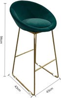 Tabouret de bar en velours vert de luxe en gros, chaise haute de comptoir avec cadre doré pour restaurant, hôtel, réception