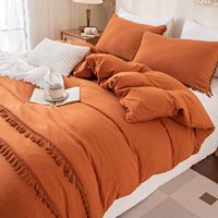 Ensemble de couvre-lit bohème uni lavable en machine avec pompons, en fibres synthétiques, teinture réactive, pour l'exportation transfrontalière, usage domestique